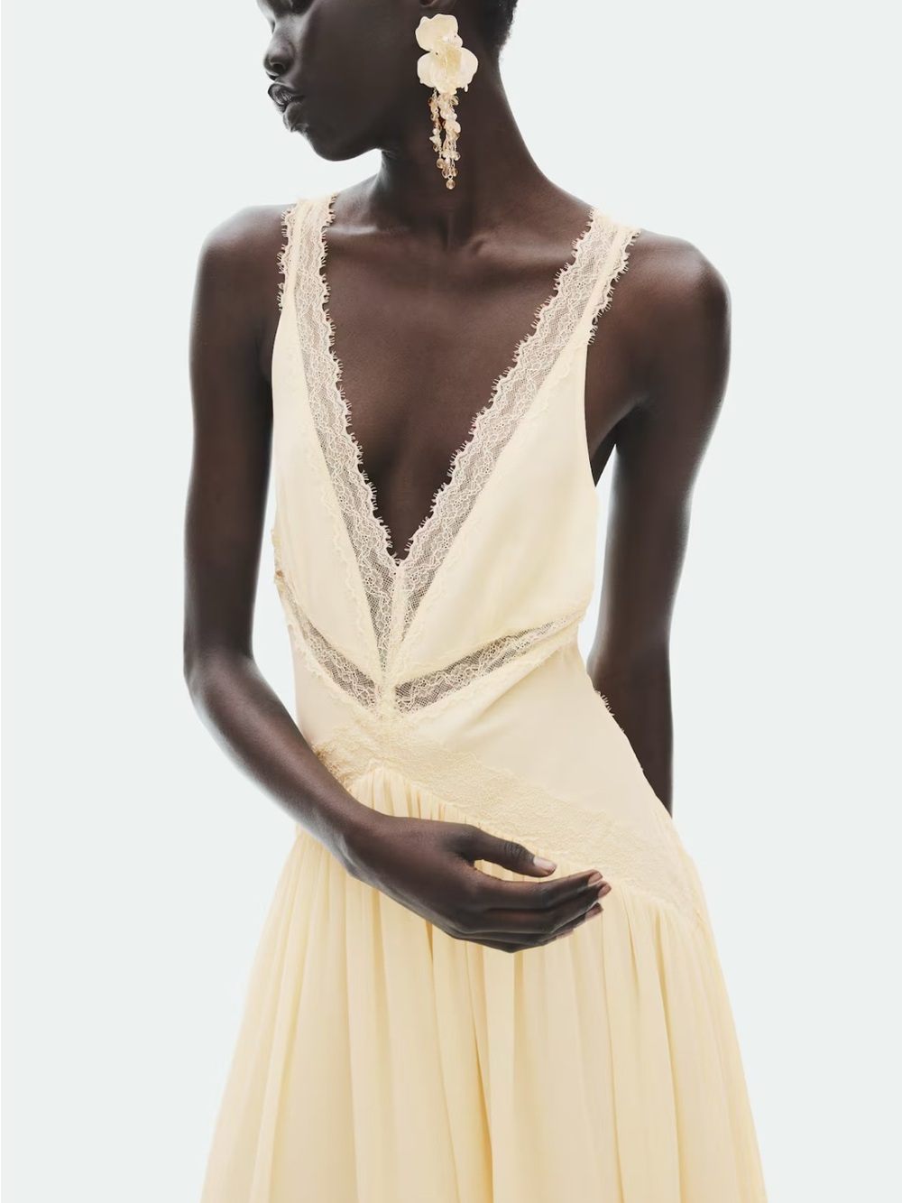 H&M Cream Lace-Trim Maxi Dress